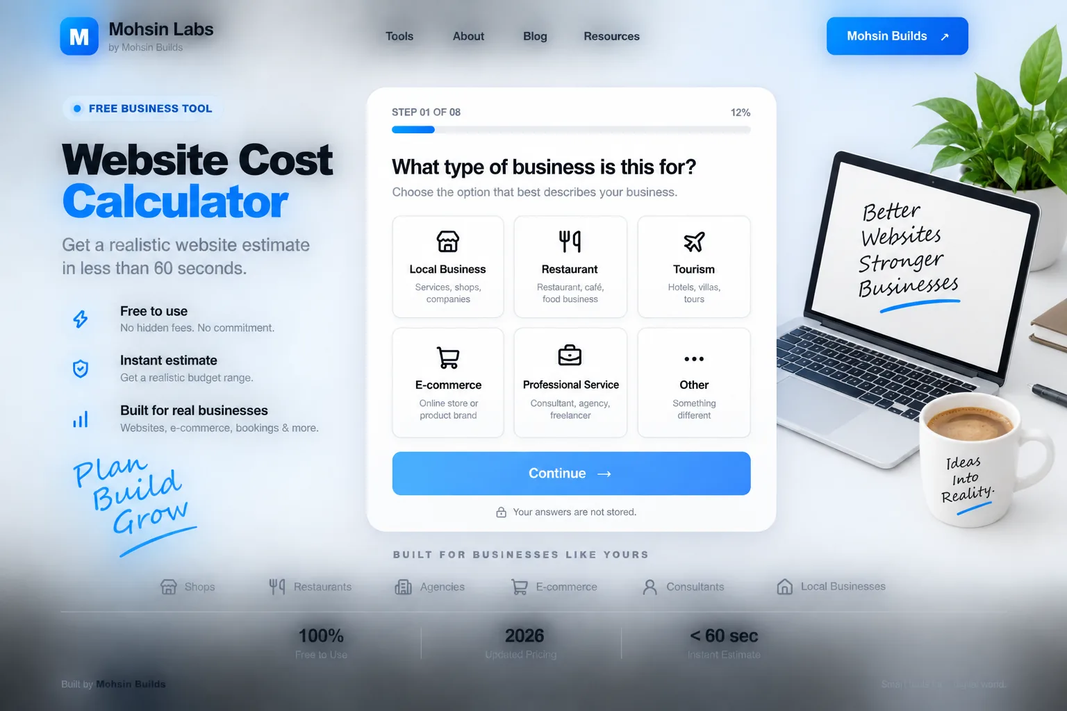 Mohsin Labs Website Cost Calculator interactive estimation tool